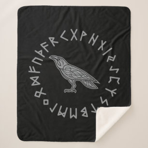 Odin Raven Crow Viking Mythology runes runic Sherpa Blanket
