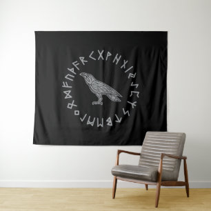 Odin Raven Crow Viking Mythology runes runic Tapestry