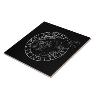 Odin Raven Crow Viking Mythology runes runic Tile