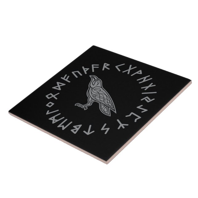 Odin Raven Crow Viking Mythology runes runic Tile (Side)