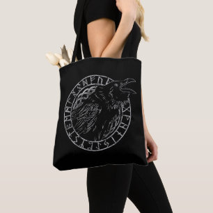Odin Raven Crow Viking Mythology runes runic Tote Bag