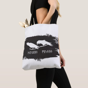Odin Raven Crow Viking Mythology runes runic Tote Bag