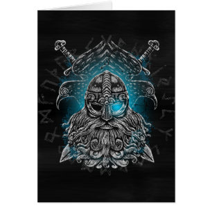 Odin Ravens and Swords Blue Luminous Eye Norse god