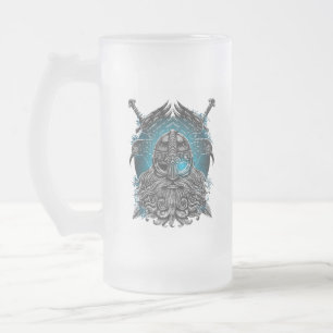 Odin Ravens and Swords Blue Luminous Eye Norse god Frosted Glass Beer Mug