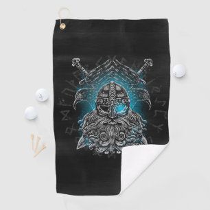 Odin Ravens and Swords Blue Luminous Eye Norse god Golf Towel