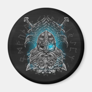 Odin Ravens and Swords Blue Luminous Eye Norse god Magnet