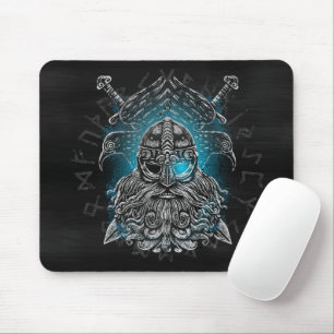 Odin Ravens and Swords Blue Luminous Eye Norse god Mouse Mat