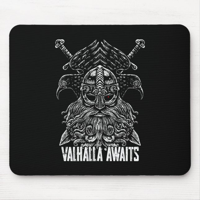 Odin Ravens and Swords Blue Luminous Eye Norse god Mouse Mat (Front)