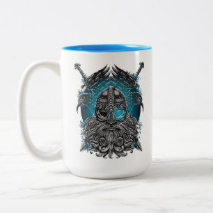 Odin Ravens and Swords Blue Luminous Eye Norse god Two-Tone Coffee Mug