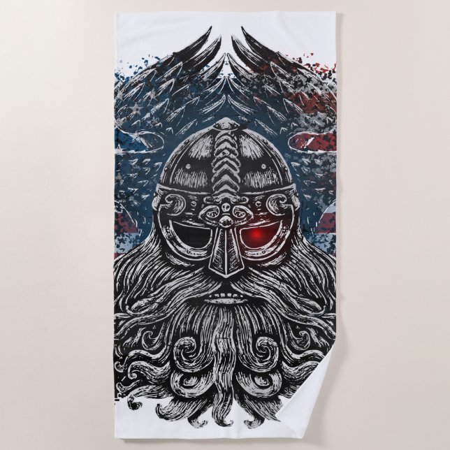 Odin ravens and swords Viking Mythology USA flag Beach Towel (Front)