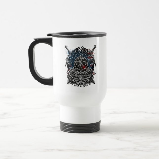 Odin ravens and swords Viking Mythology USA flag Travel Mug (Left)