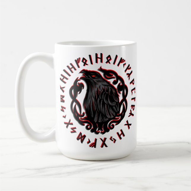 Odin Ravens Huginn Muninn VEGVISIR Coffee Mug (Left)