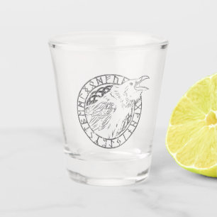 Odin Ravens Huginn Muninn Viking Runic Circle Shot Glass