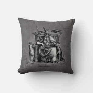 Odin ravens on his stone throne viking mythology cushion