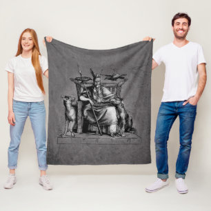 Odin ravens on his stone throne viking mythology fleece blanket