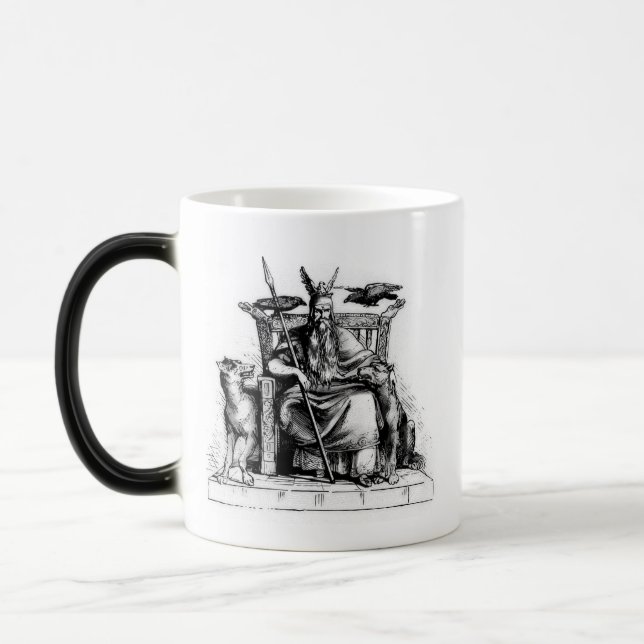 Odin ravens on his stone throne viking mythology magic mug (Left)
