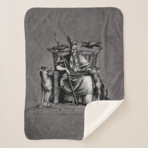 Odin ravens on his stone throne viking mythology sherpa blanket