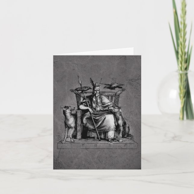 Odin ravens on his stone throne viking mythology thank you card (Front)