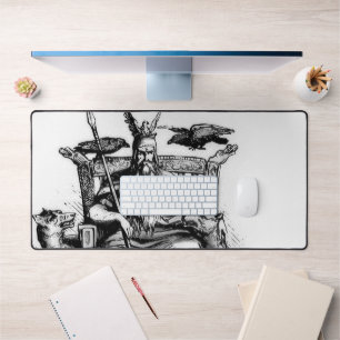 Odin Ravens on Stone Throne Viking Mythology Stone Desk Mat