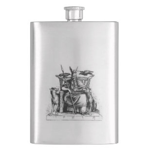 Odin Ravens on Stone Throne Viking Mythology Stone Hip Flask