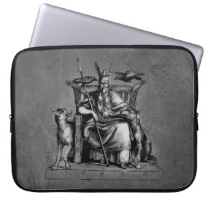 Odin Ravens on Stone Throne Viking Mythology Stone Laptop Sleeve