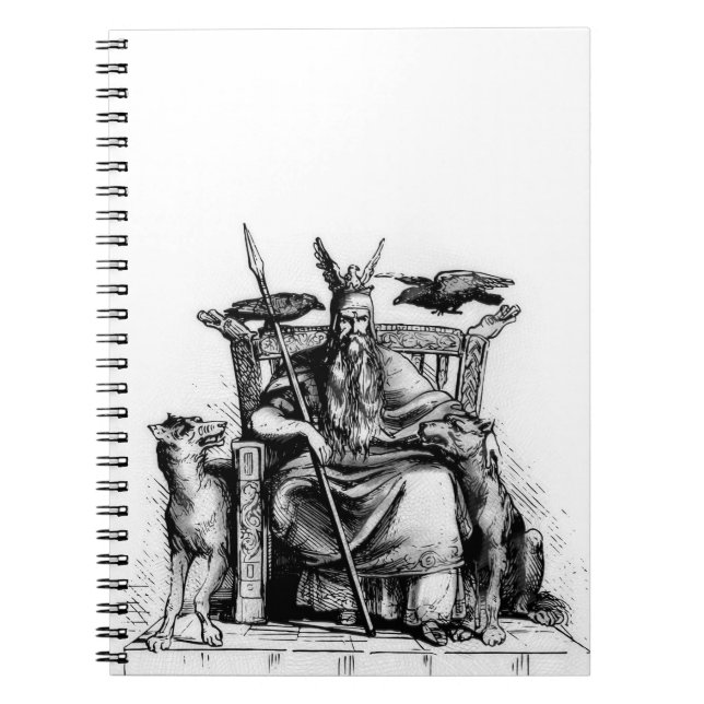 Odin Ravens on Stone Throne Viking Mythology Stone Notebook (Front)