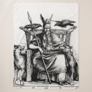 Odin Ravens on Stone Throne Viking Mythology Stone Sherpa Blanket