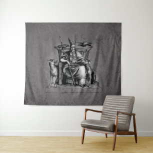 Odin Ravens on Stone Throne Viking Mythology Stone Tapestry