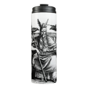 Odin Ravens on Stone Throne Viking Mythology Stone Thermal Tumbler