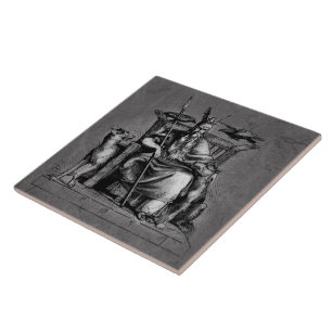 Odin Ravens on Stone Throne Viking Mythology Stone Tile