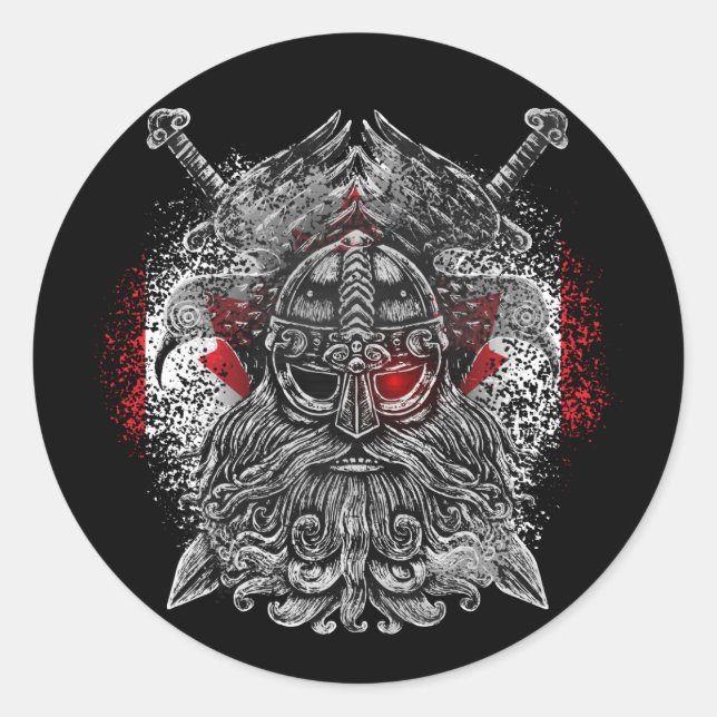 Odin ravens swords Viking Mythology Canada flag Classic Round Sticker (Front)