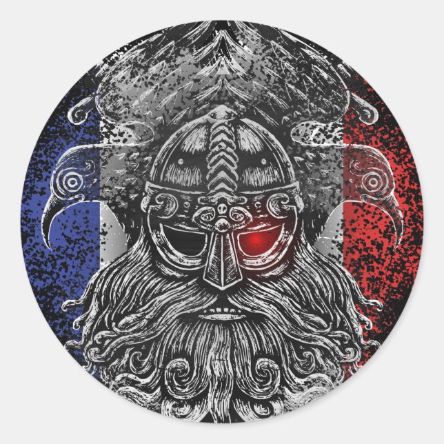 Odin ravens swords Viking Mythology France flag Classic Round Sticker (Front)