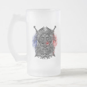 Odin ravens swords Viking Mythology France flag Frosted Glass Beer Mug