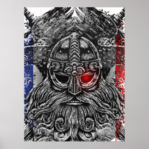 Odin ravens swords Viking Mythology France flag Poster