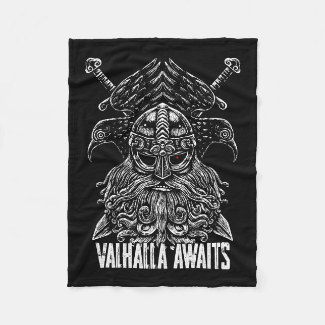 Odin ravens Viking Mythology Valhalla awaits Fleece Blanket (Front)