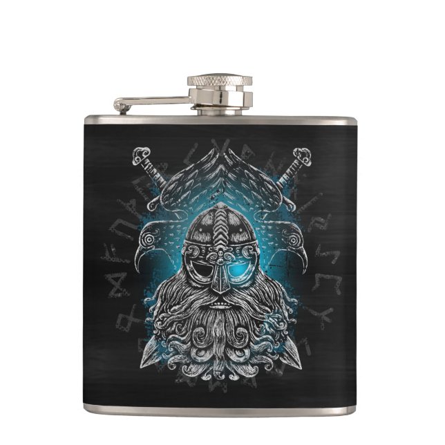 Odin ravens Viking Mythology Valhalla awaits Hip Flask (Front)