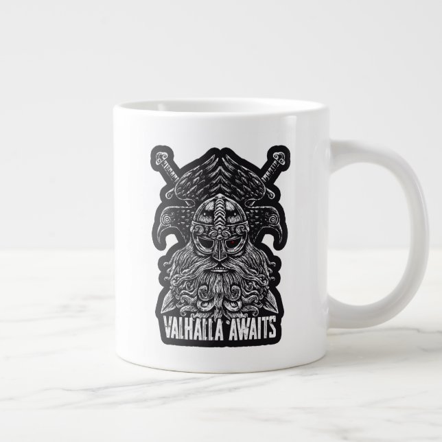 Odin ravens Viking Mythology Valhalla awaits Large Coffee Mug (Right)