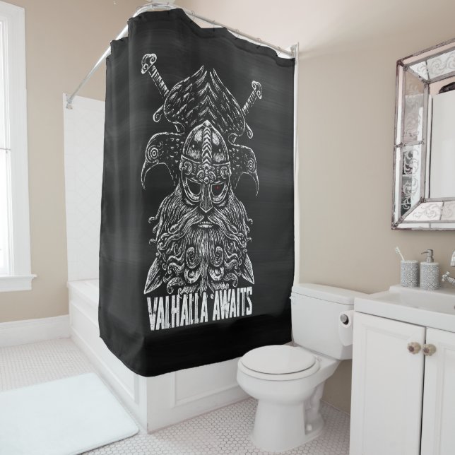 Odin ravens Viking Mythology Valhalla awaits Shower Curtain (In Situ)