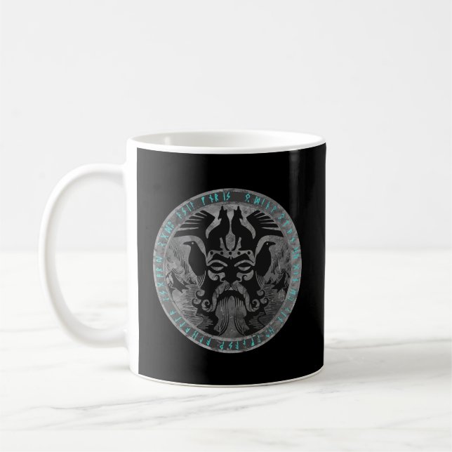 Odin With Fenrir Huginn And Muninn Norse Runes Dis Coffee Mug (Left)