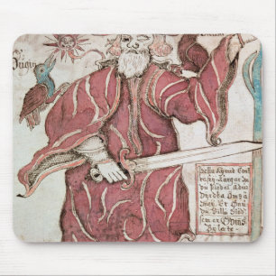 Odin, with his two crows, Hugin and Munin Mouse Mat