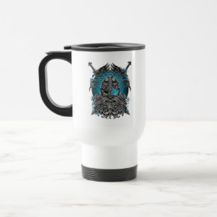 Odin with ravens and swords Viking Mythology blue Travel Mug