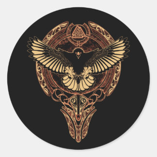 Odin's Eagle Hawk and Valknut Classic Round Sticker