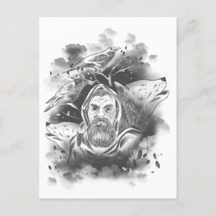 Odin's wolves hand drawn    postcard