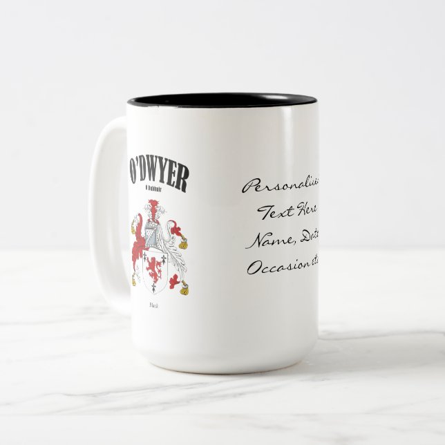 O'Dwyer Family Crest, Translation & Meaning Two-Tone Coffee Mug (Front Left)