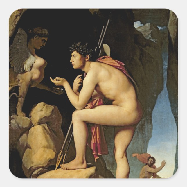 Oedipus and the Sphinx, 1808 Square Sticker (Front)