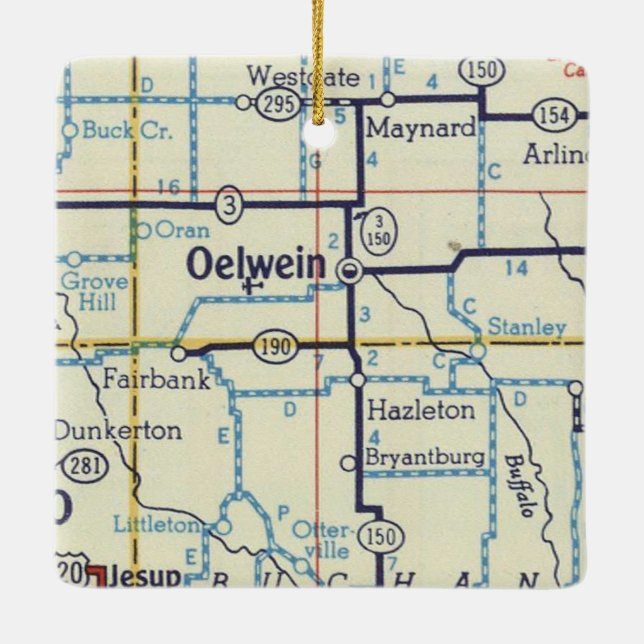 Oelwein Iowa Vintage Map Ceramic Ornament (Back)