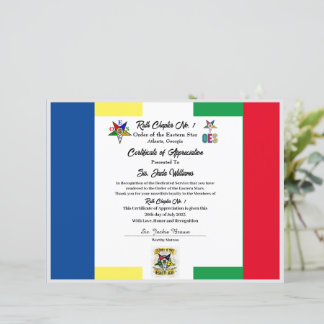 OES Certificate of Appreciation