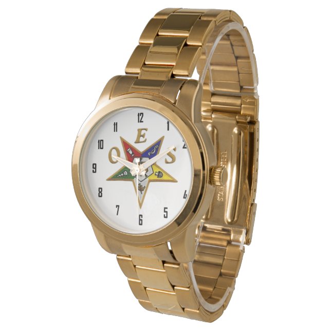 OES Custom Women's Rhinestone White Enamel Watch (Angled)