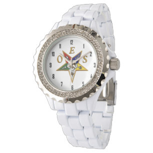 OES Custom Women's Rhinestone White Enamel Watch