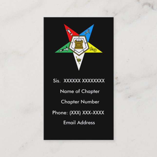 OES Order of the Easter Star Business Card Black (Front)
